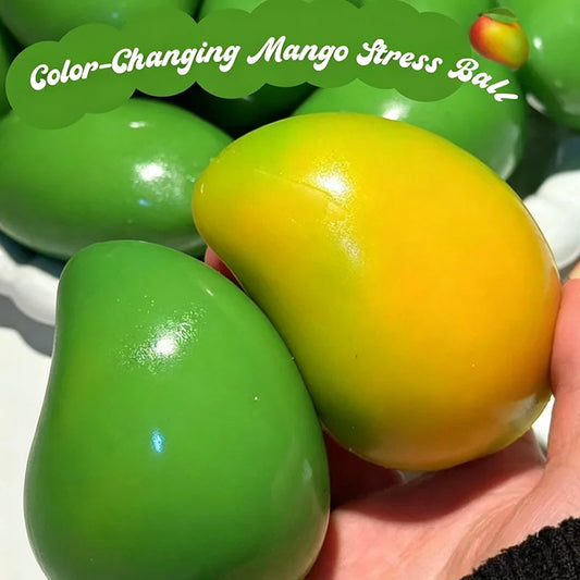 Handmade Crispy Mango Stress Ball Squeeze Toy, Color-Changing Mango Squishy Fidget Ball, ASMR Sensory Stress Relief Toy
